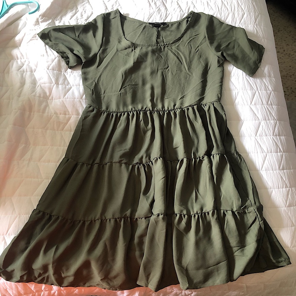 Olive Green Tiered Mini Dress